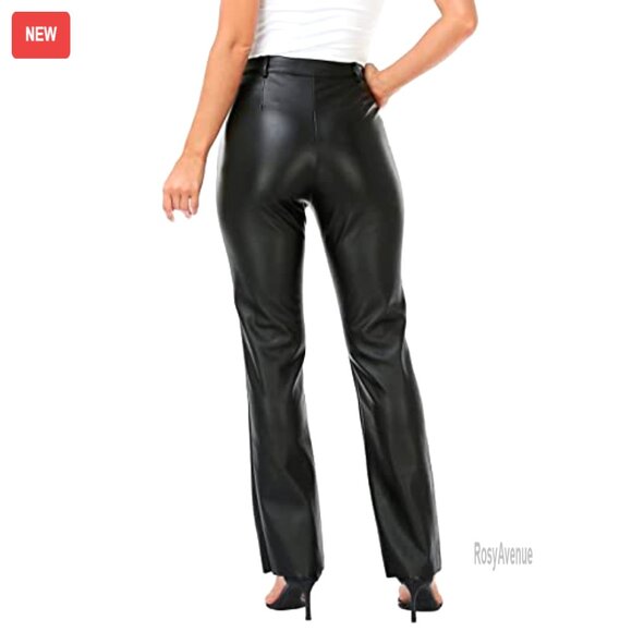 High Waist Faux Leather Straight Leg Pants with Pockets Size S-XL - Picture 5 of 7